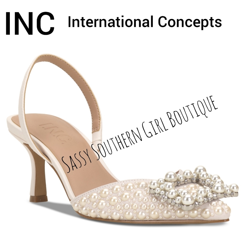 🆕⭐ INC International Concepts Ivory Pearl Buckle Slingback Heels